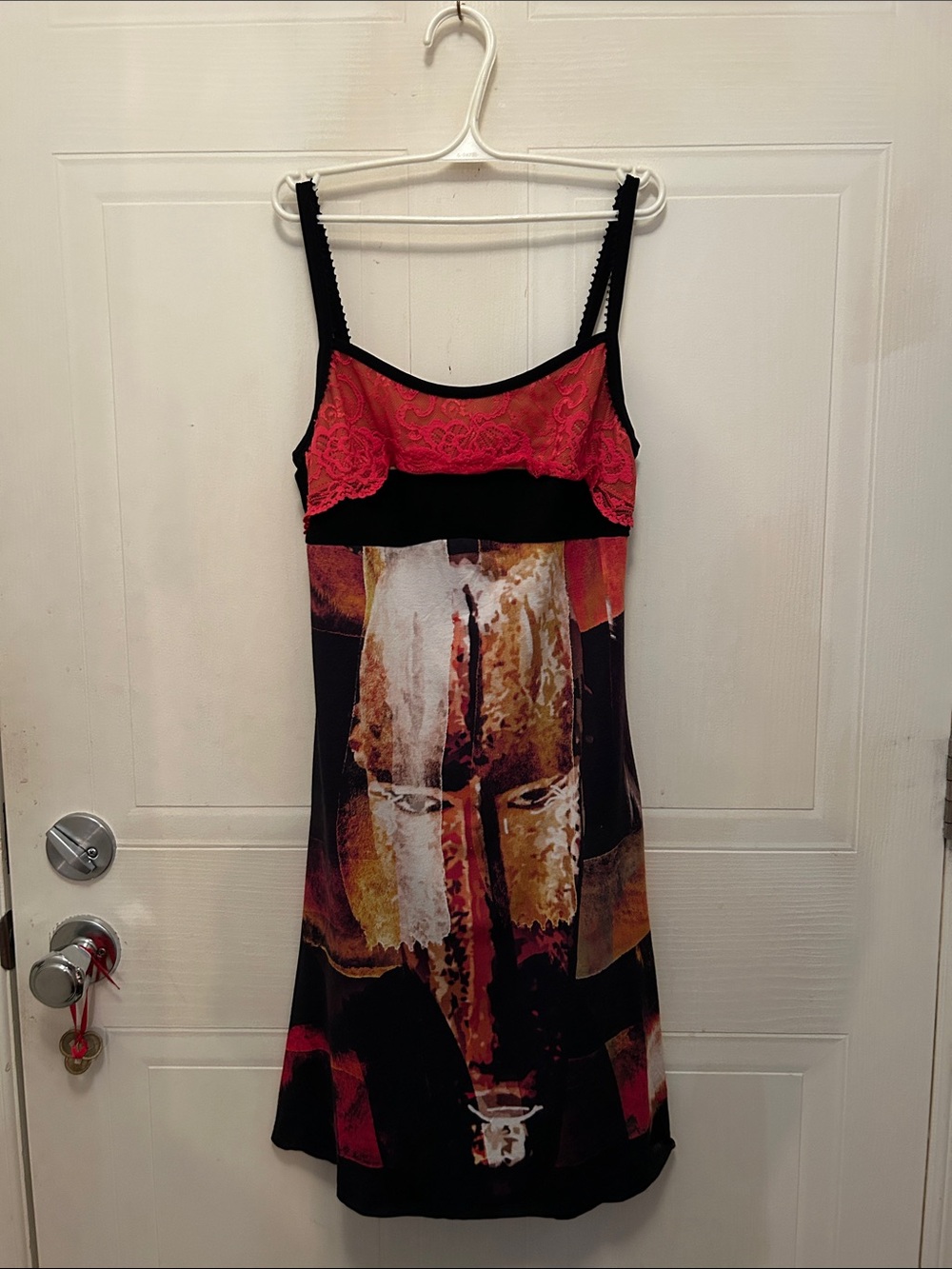 Black Camisole Dress with Fiery Abstract Print